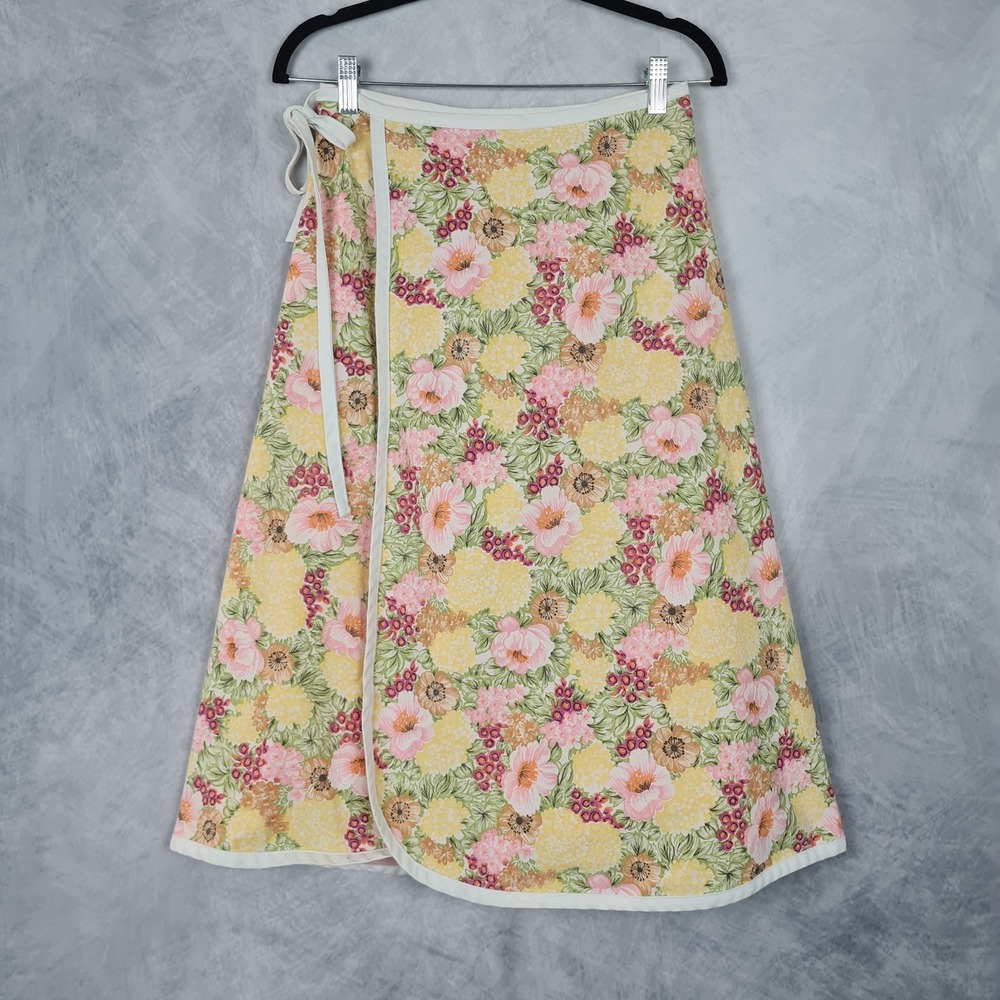 Floral Wrap Skirt Womens M Multicolor Cotton Canvas Lined Midi Handmade